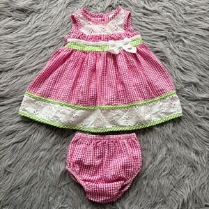 Rare Editions Vintage Smocked Dress & Diaper Cover Pink‎ White Infant 12 Months